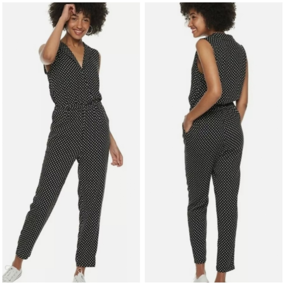 Popsugar Black White Polka Dot Sleeveless Skinny Leg Romper Jumpsuit XL